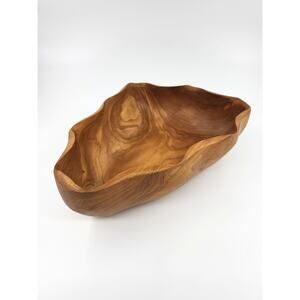 Large Hand-Carved Peruvian Olive Wood Bowl with Stunning Natural Free-Form Rim